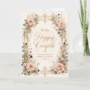 Cartão Casal Feliz Casamento Floral Elegante