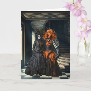 Cartão Casal Gótico do Dia dos Mortos   Arte Surrealista