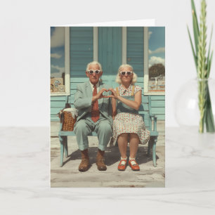 Cartão Casal Idoso Vintage Fazendo um Coração