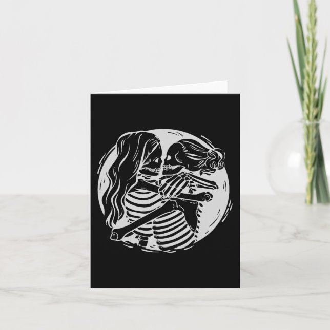 Cartão Casal lésbico Orgulho Lgbtq Esqueletos Beijando Va (Frente)