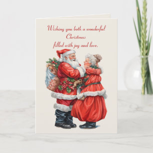 Cartão Casal Nostálgico do Papai Noel Natal Festivo
