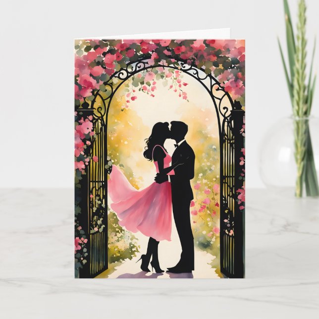 Cartão Casal se Beijando no Jardim no Dia dos Namorados (Frente)