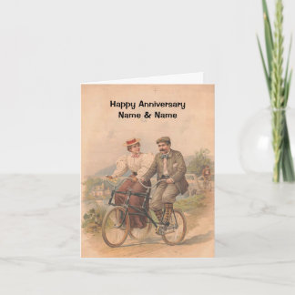 Cartão Casal Vintage ciclando feliz aniversário