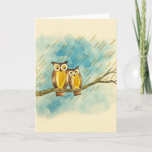 Cartão Casal Vintage Watercolor Loving Owl