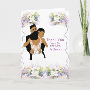 Cartão Casamento Americano Floral Elegante Obrigado