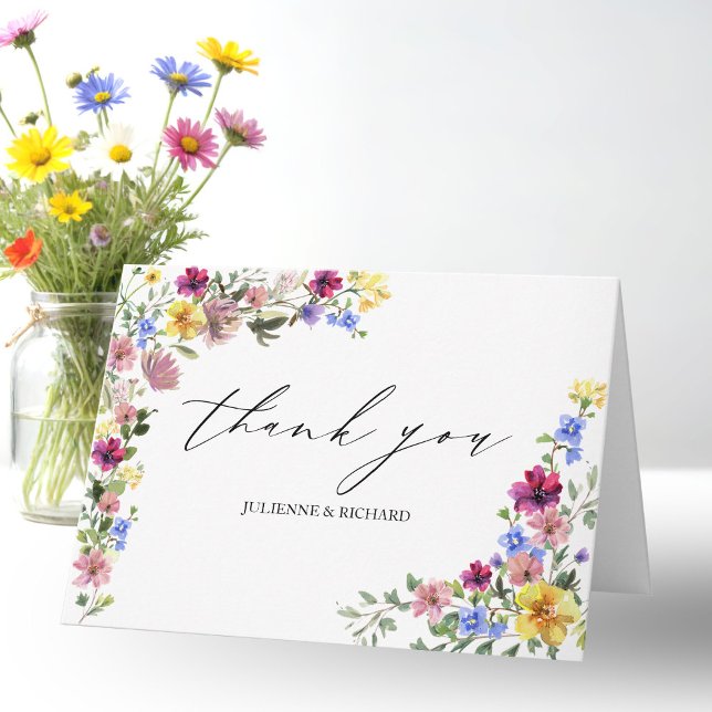 Cartão Casamento Boho de Flores Silvestres Obrigado (Criador carregado)