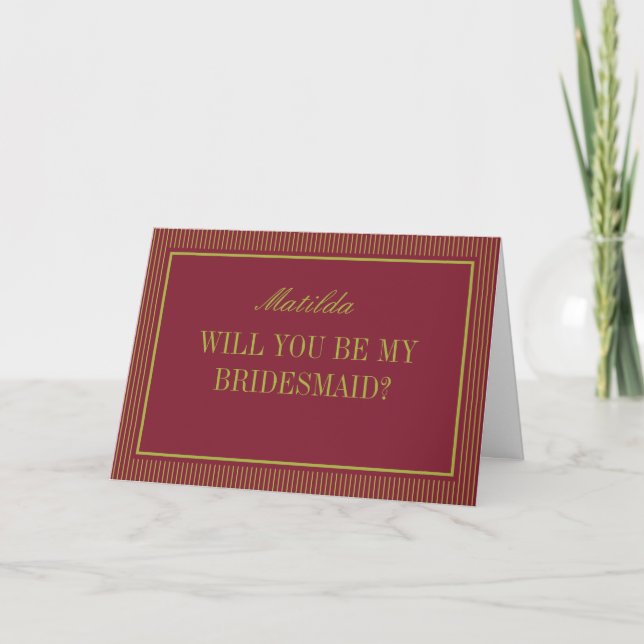 Cartão Casamento Burgundy & Chartreuse Proposta para Dama (Frente)