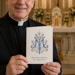 Cartão Casamento Católico com Monograma Mariano para Padr