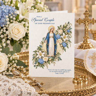 Cartão Casamento Católico Florais Marianos Azuis