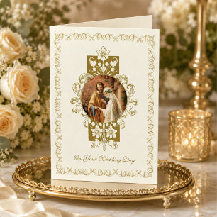 Cartão Casamento Católico Tradicional Vintage Elegante