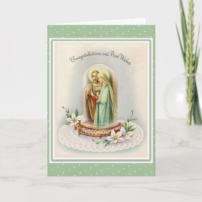 Cartão Casamento Católico Tradicional Virgem Maria Bendit (Frente)