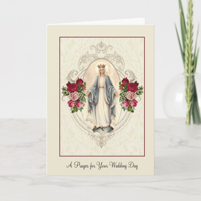 Cartão Casamento Católico Tradicional Virgem Maria Bendit (Frente)