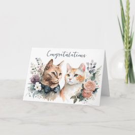 Cartão Casamento Cats Watercolor