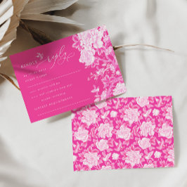 Cartão Casamento com Flor de Chinoiserie Rosa Quente RSVP