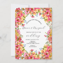 Cartão Casamento De Aquarela De Jardim Rosa-Rosa, Florais