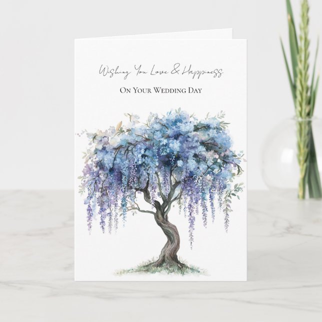 Cartão Casamento de Árvore Florindo Roxo Romântico (Frente)
