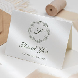 Cartão Casamento De Azul-Verde, Wreath, Obrigado