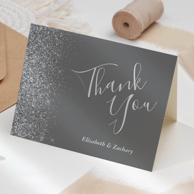 Cartão Casamento De Cinzas De Borda De Silver Glitter Obr (Criador carregado)