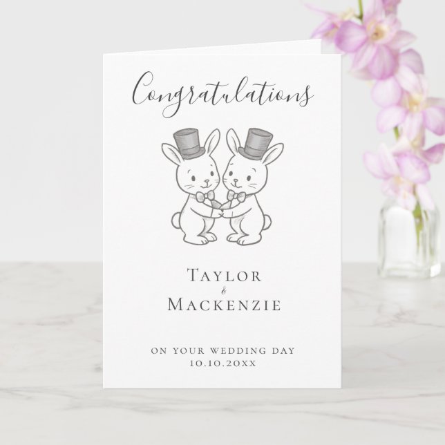 Cartão Casamento de dois coelhos Parabéns (Orquídea)