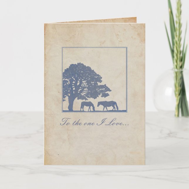 Cartão Casamento de Fazendas de Cavalo Azul e Ivory Vinta (Frente)