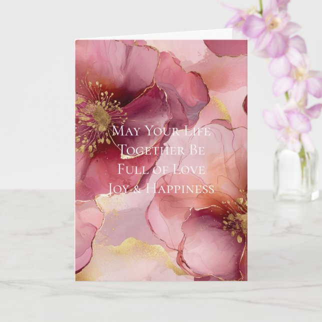Cartão Casamento de Flores Rosa Bege Borgonha Dourado (Orquídea)