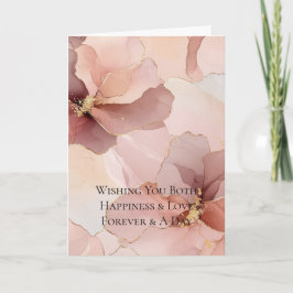 Cartão Casamento de Flores Rosa Douradas