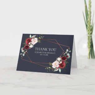 Cartão Casamento de Foto Azul da Borgonha Geométrica de 