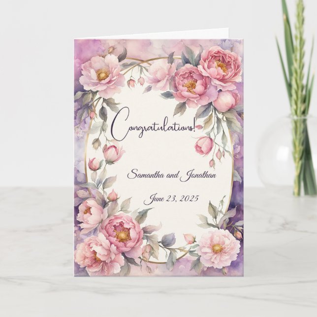 Cartão Casamento de Frame Oval de Peony Rosa Chic (Frente)
