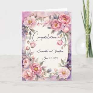 Cartão Casamento de Frame Oval de Peony Rosa Chic