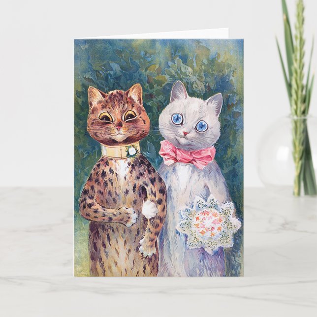 Cartão Casamento de Gato, Casamento, Noiva, Louis Wain (Frente)