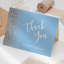 Casamento De Glitter De Prata Azul, Obrigado