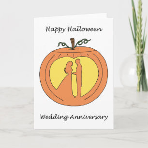 Cartão Casamento de Halloween Aniversário Romântico Pumpk