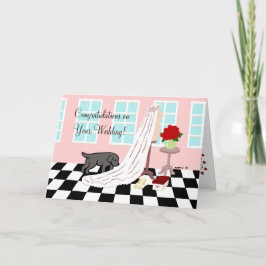Cartão Casamento de Parabéns Labrador Preto