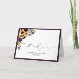 Cartão Casamento de Plum Purple Sunflower Obrigado