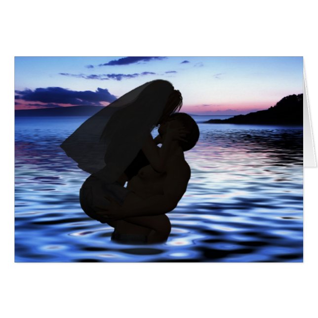 Cartão Casamento de Praia, Casal de Lua de Honra Beijante (Frente horizontal)