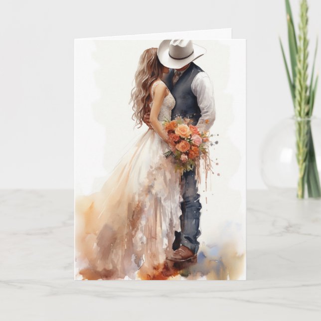 Cartão Casamento de Stetson & Lace: Elegância de Cowboy (Frente)