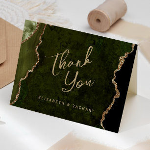 Cartão Casamento Dourado Agate De Azeite Verde - Obrigado