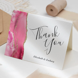 Cartão Casamento Dourado Agate Rosa Obrigado