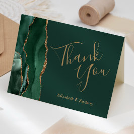 Cartão Casamento Dourado da Emerald Green Agate Obrigado