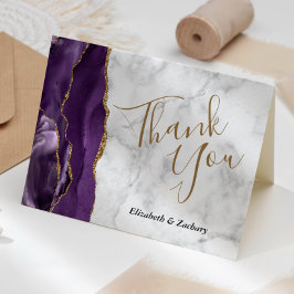 Cartão Casamento Dourado de Cinzas de Agato Roxo Obrigado