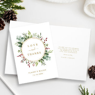 Cartão Casamento Dourado de Natal Botânico Obrigado Dobra