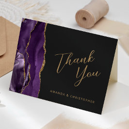 Cartão Casamento Dourado Roxo De Arte Escura Agradecemos