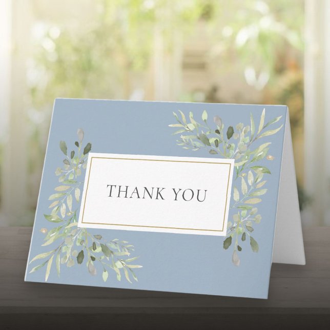 Cartão Casamento Dusty Blue Greenery Obrigado (Dusty Blue Greenery Wedding Thank You Card)