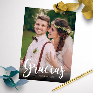 Cartão Casamento Elegante Fotografia de Agradecimento em 