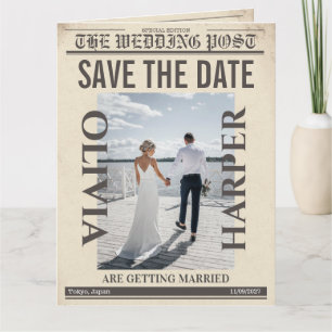 Cartão Casamento em Jornal Vintage Personalizado “Salve a