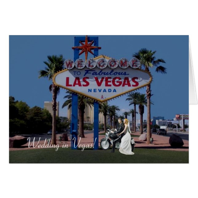 Cartão Casamento em Vegas! Noiva e noiva na placa de moto (Frente Horizontal)