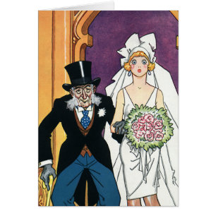 Cartão Casamento Engraçado Vintage, Romance de Maio a Dez