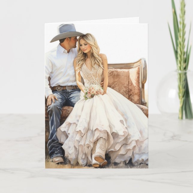 Cartão Casamento entre Stetson e Lace: Atingido em Cowboy (Frente)