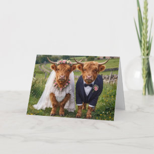 Cartão Casamento Escocês Vacas das Terras Altas