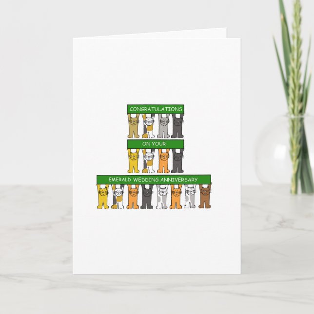 Cartão Casamento Esmeralda Aniversário 55 Anos Gatos Bons (Frente)